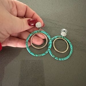 Lele Sadoughi Turquoise and Gold Hoop Earrings